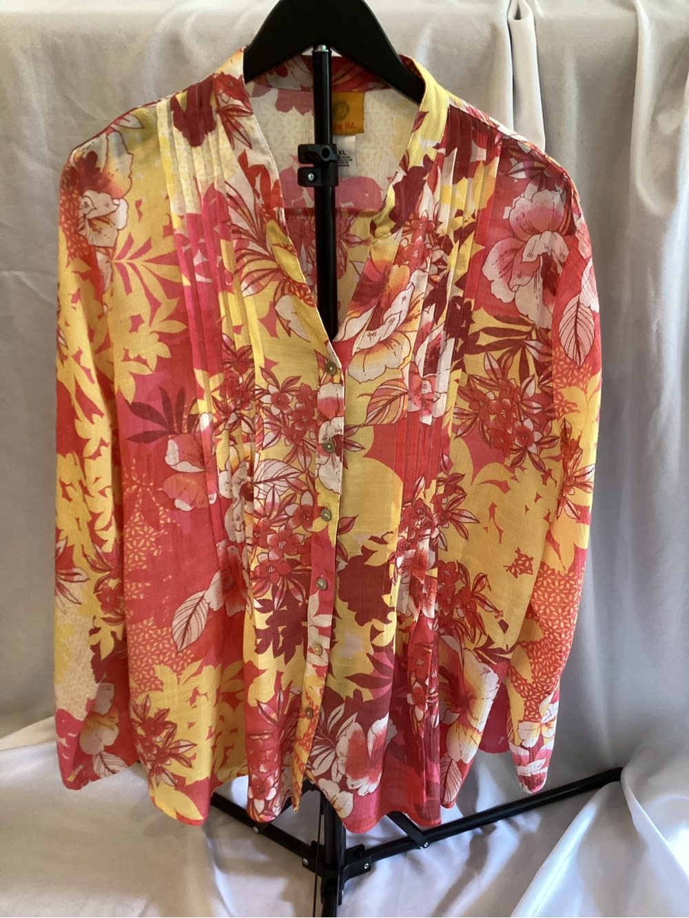 Ruby Rd. Yellow & Coral Floral Pintuck Button-Front Blouse - Picture 1 of 6